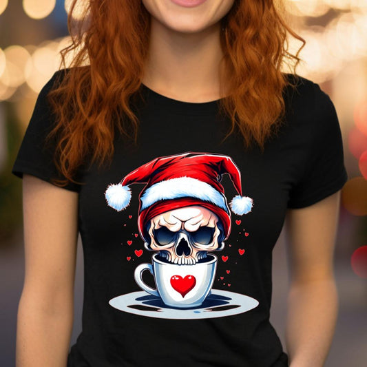 Christmas Gothic Skull Coffee Love Christmas Jumper Day Tshirt Casual Crew Neck Womenswear Menswear Cotton Shortsleeve