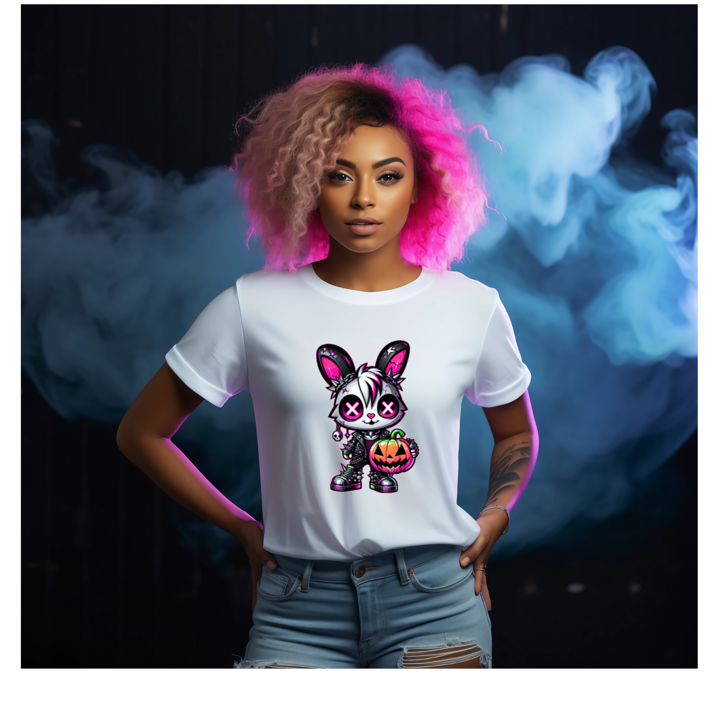 Neon Gothic Halloween Animals Unisex Crew Neck Tshirt