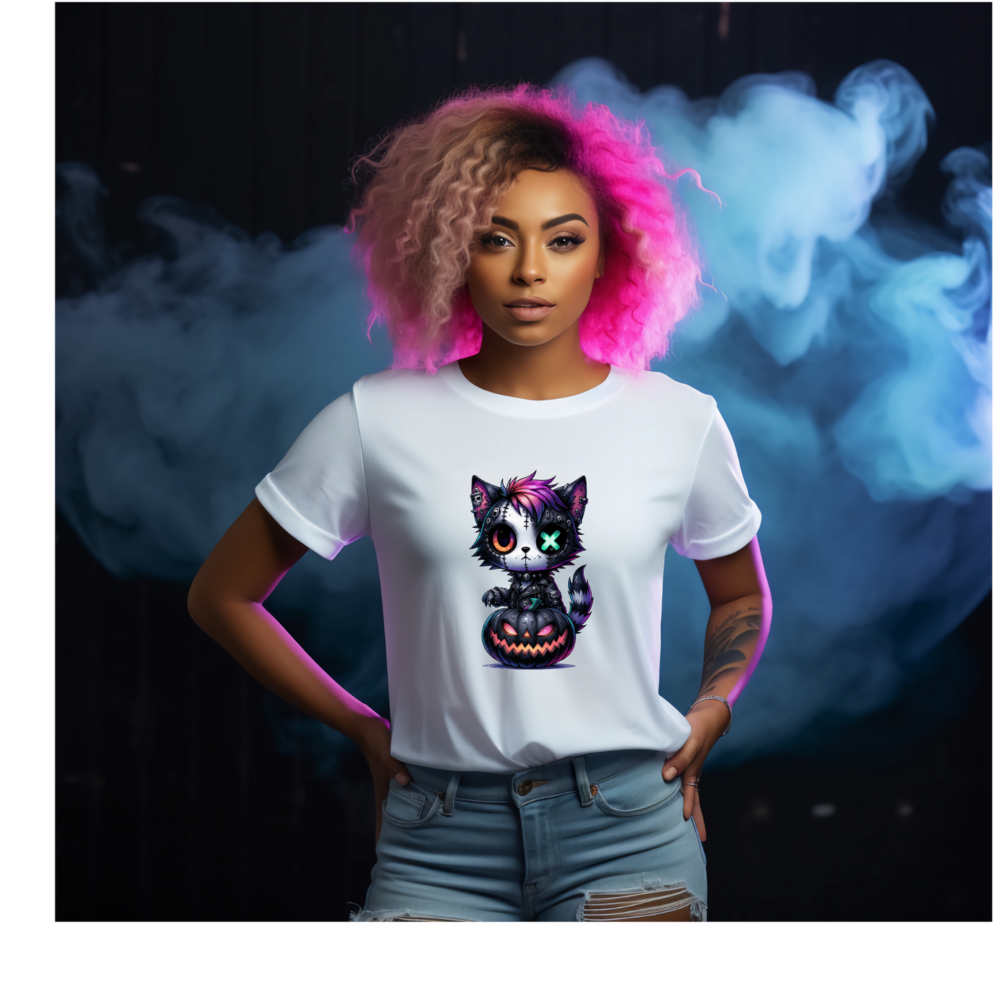 Neon Gothic Halloween Animals Unisex Crew Neck Tshirt