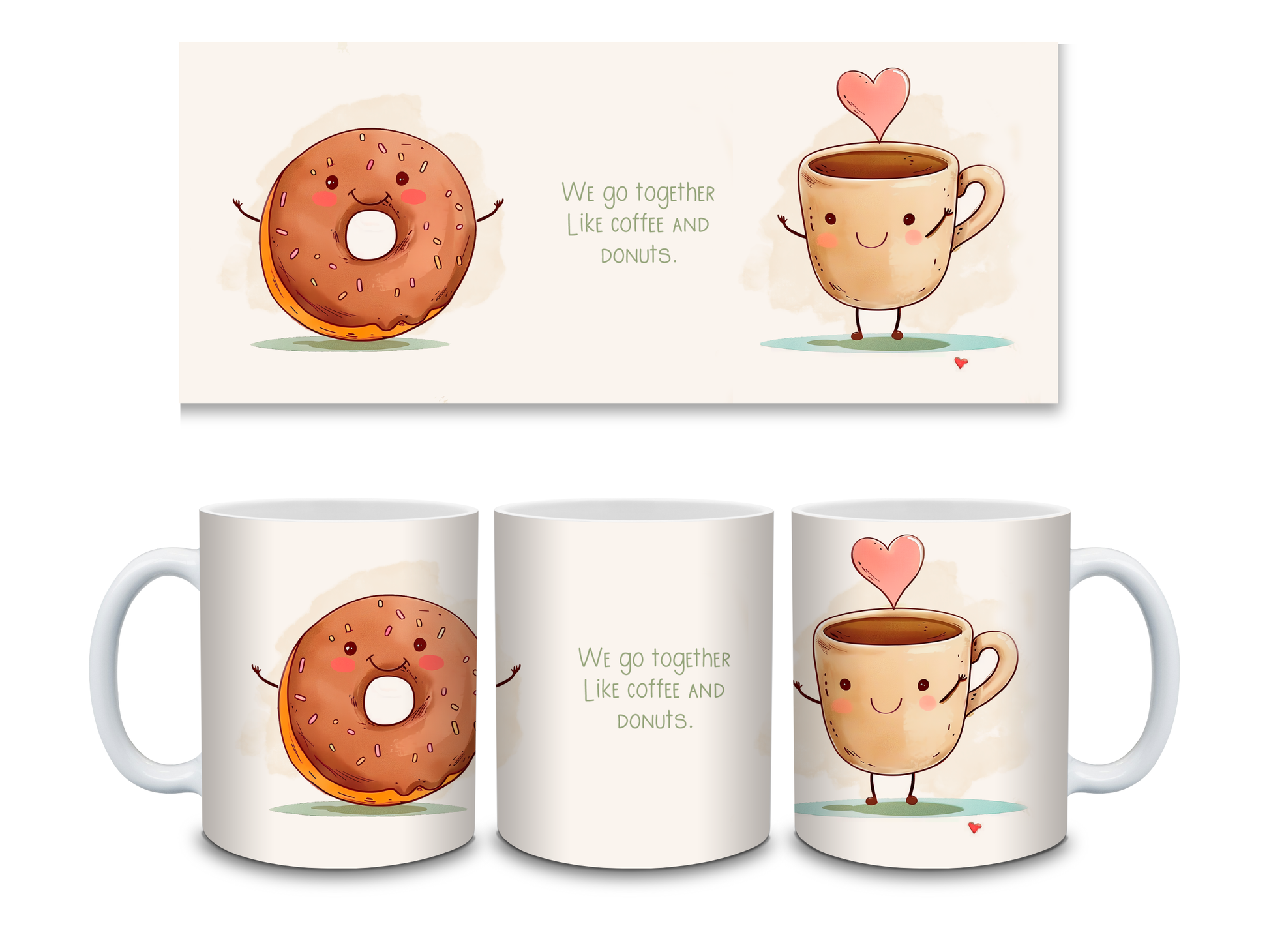 Personalised We Go Together Like Coffee and Donuts Cartoon cup, mug, Valentines Anniversary - Snazzy Dudds