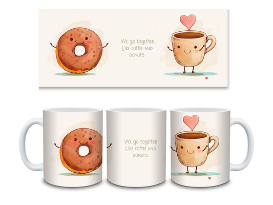 Personalised We Go Together Like Coffee and Donuts Cartoon cup, mug, Valentines Anniversary