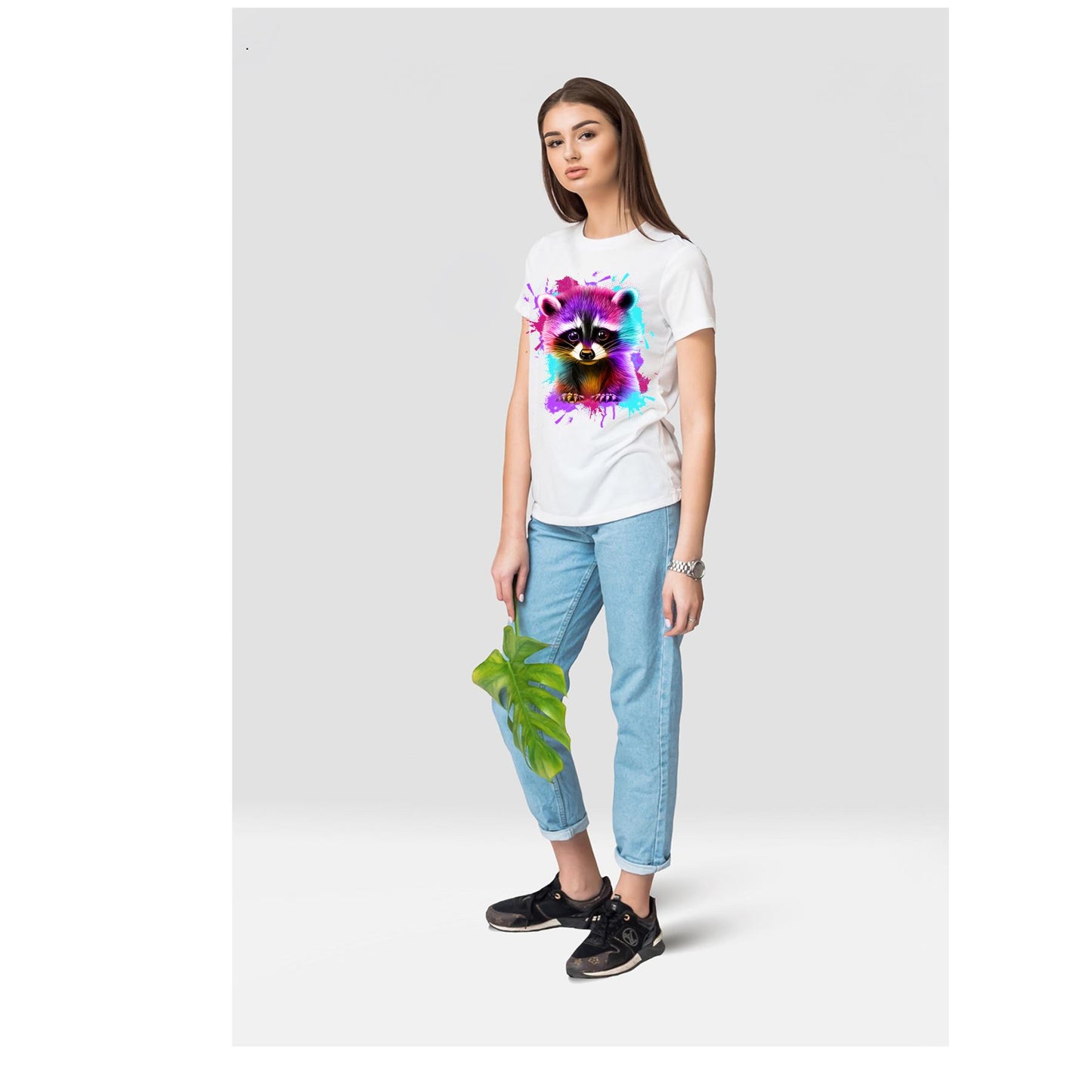 Racoon Colourful Image on Tshirt - Unisex Casual Crew Neck Tshirt 100% Cotton