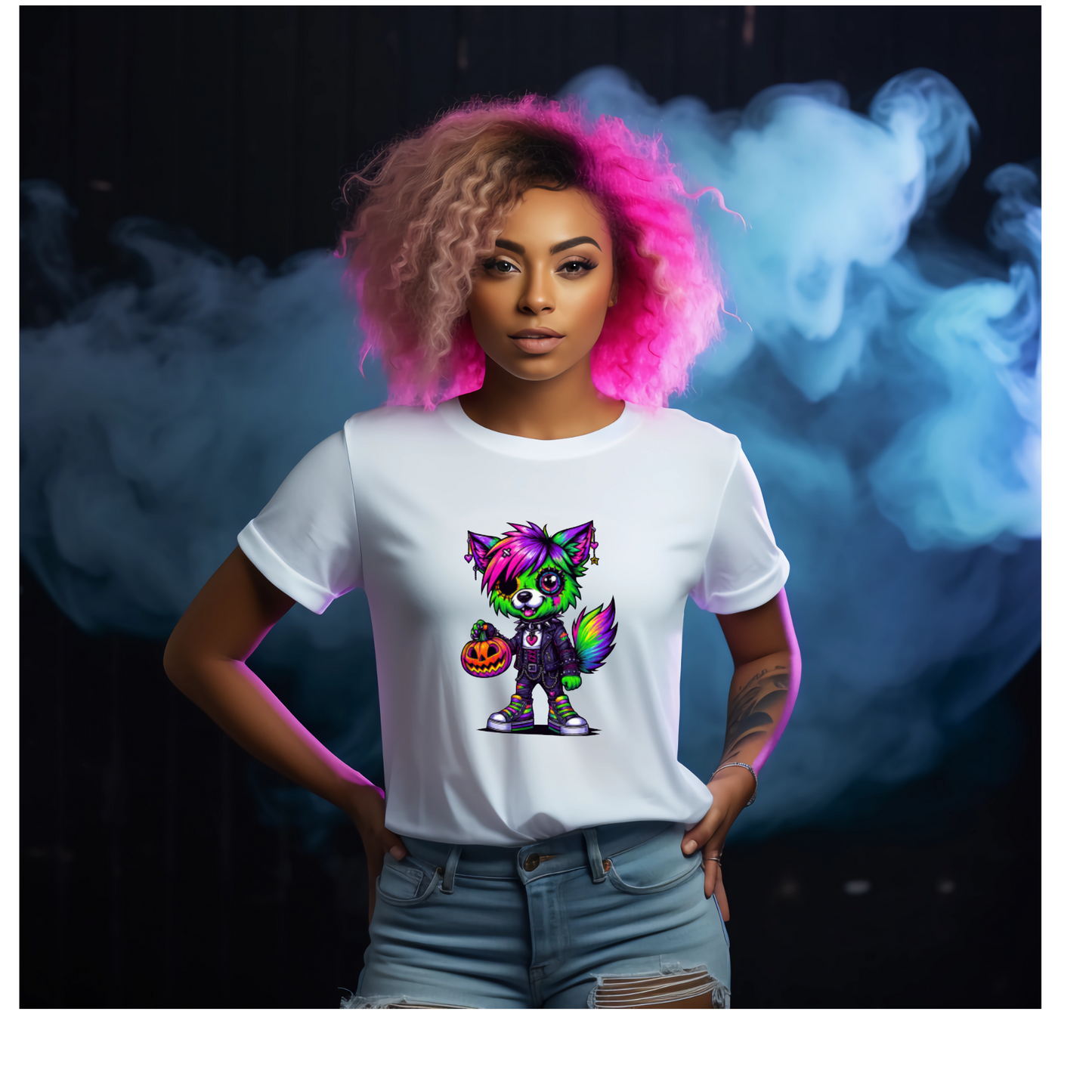Neon Gothic Halloween Animals Unisex Crew Neck Tshirt