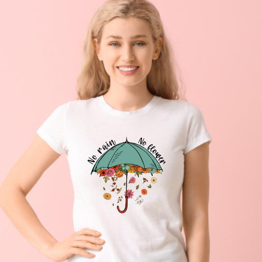 No Rain No Flower - Mental Health Unisex Crew Neck Tshirt or Casual Hoodie White