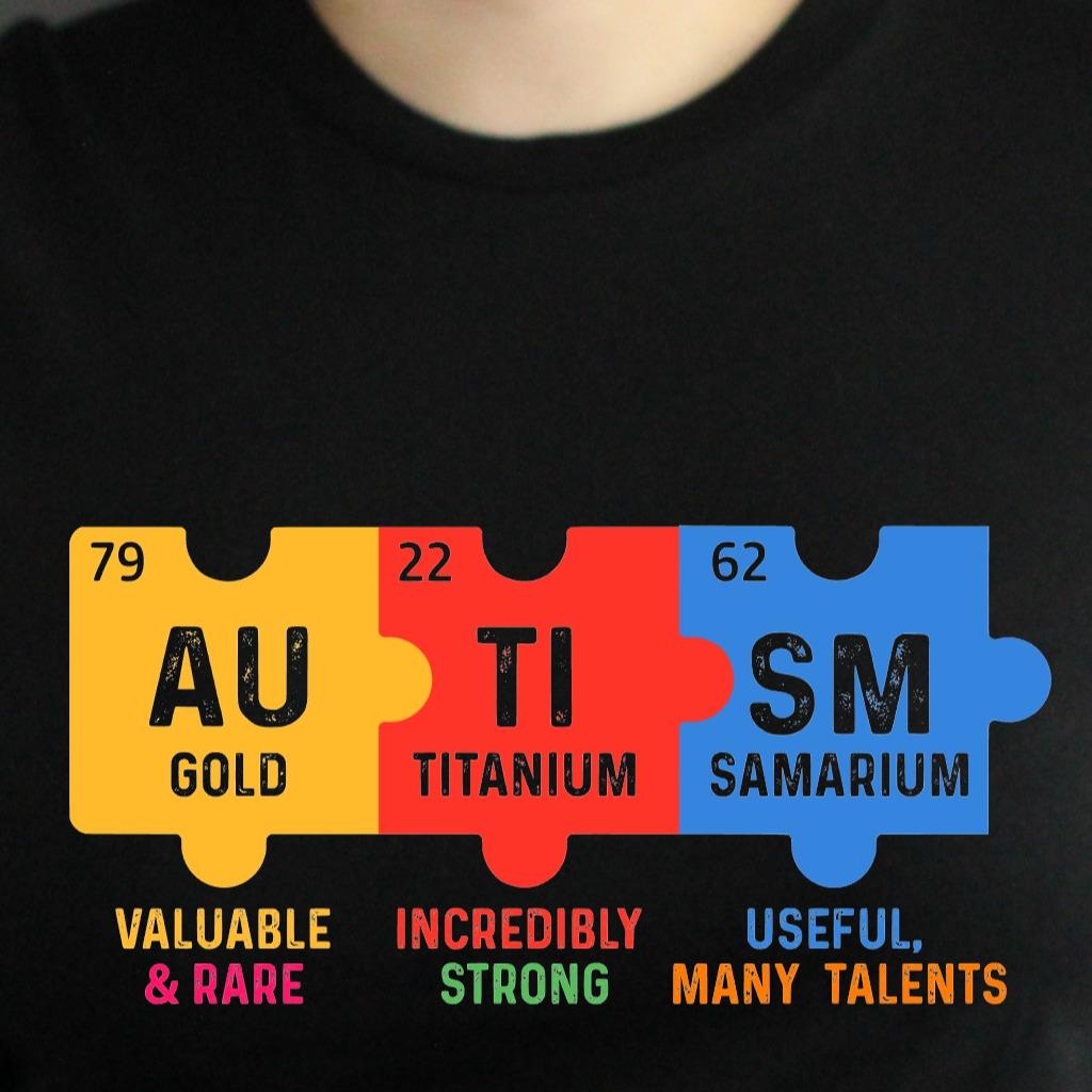 TSHIRT Autism Periodic Table Values - Autism Awareness Unisex Casual Crew Neck Tshirt 100% Cotton