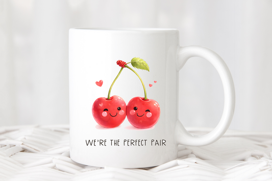 Personalised Cherry We're The Perfect Pair Cartoon cup, mug, Valentines Anniversary 