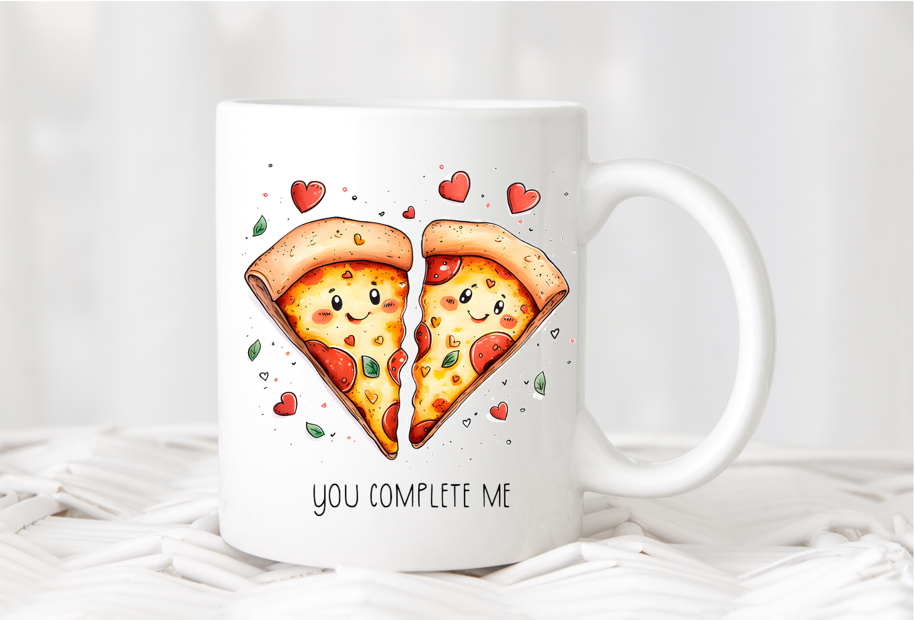 Personalised You Complete Me Pizza Cartoon cup, mug, Valentines Anniversary