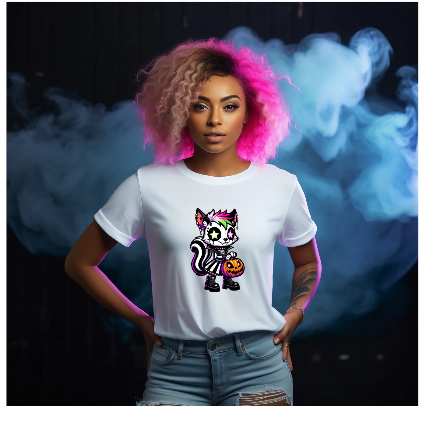 Neon Gothic Halloween Animals Unisex Crew Neck Tshirt