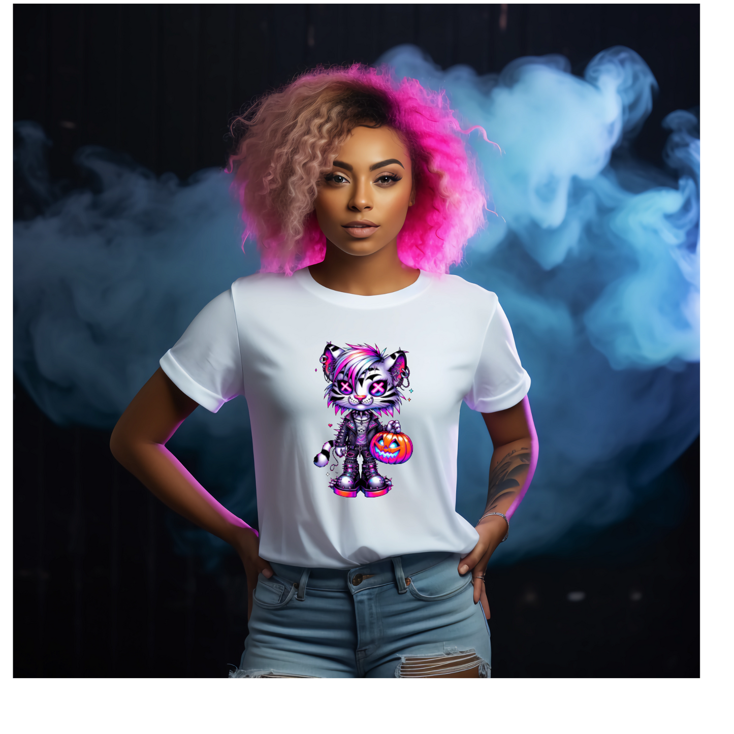 Neon Gothic Halloween Animals Unisex Crew Neck Tshirt